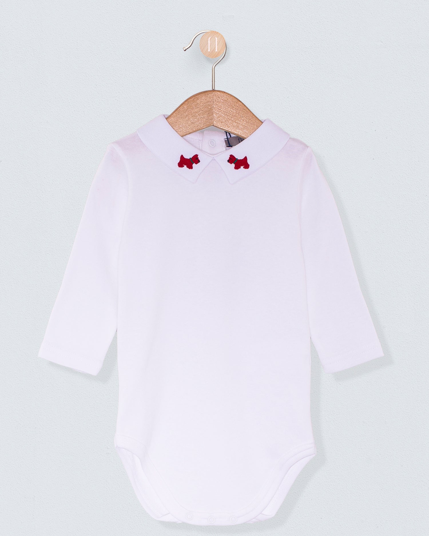 Italian Embroidered Red Scotty Onesie